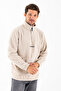 Men's Half Zipper Embroidered Kangaroo Pocket Sweatshirt Beige - 25K 6066-1 - 5