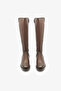 Brown Genuine Leather Side Zipper Stretch Detailed Women's Below-Knee Boots - 3