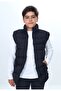 Black Boy's Water Repellent D Mock Neck Inflatable Vest with Zippered Pockets - 2