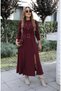 Buketli̇ Women's Crew Neck Double Y Slit Ring Buckle Detailed Long Sleeve Long Dress - 2