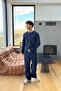 Snap Fastener Oversized Long Sleeve T-Shirt Navy Blue - 3