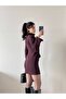 Women's Brown Coated Buttoned Mini Dress with Decorative Pockets - 2