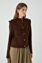 Ihlamur Lace-Like Knit Front Size Fluffy Cardigan Brown