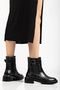 Women's Black Shiny Belt Buckle and Stud Detailed Zippered Boots - 4