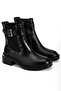 Women's Black Shiny Belt Buckle and Stud Detailed Zippered Boots