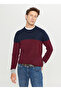 Crew Neck Standard Navy Blue - Burgundy Men's Sweater Ace049261480_Brl - 3