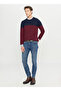 Crew Neck Standard Navy Blue - Burgundy Men's Sweater Ace049261480_Brl - 2