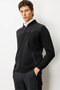 Men's Judge Collar Felt Knitwear Wool Coat with Chest and Pocket Black - 2