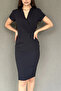 V-Neck Double Fabric Pencil Dress