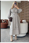 Women's Gingham Woven Long Belted Dress - 3