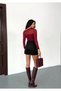 Women Burgundy Tulle Paneled Long Sleeve Stylish Comfortable Blouse Hzl25W-Fry123541 - 6