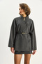 Women's Anthracite Gold Button Detailed Stand Collar Belted Poncho 60282033 - 3