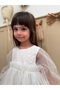 Ekru Back Bow Floral Embroidered Tulle Skirt Long Tulle Sleeves Girls' Dress for Baby Girls - 5