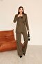 Khaki Tie-Front Blazer with Pocket Detail and High Waist Pants Two-Piece Set - 4