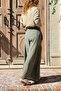 Khaki Pocketed Washable Mesh Detailed Wide Leg Cotton Loose Trousers 90 30 - 2