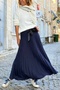 Italian Navy Blue Belted Pleated Elastic Waist Wool Blend Flared Skirt 90 35