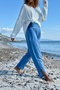 Indigo Pocketed Washable Soft Textured Brode Elastic Waist Baggy Cotton Casual Trousers 100 35 - 4