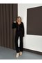 Women's Black Thessaloniki Fabric Hooded Cardigan Pants Bottom Top Set - 3