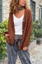 Italian Brown V-Neck Buttoned Washed a Lace-Like Knit Soft Textured Wool Loose Cardigan 70 50 - 6