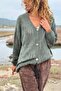 Italian Khaki V-Neck Buttoned Washed a Lace-Like Knit Soft Textured Wool Loose Cardigan 70 50