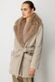 Sheepskin Collar Waist Belted Coat - 3