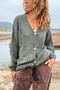 Italian Khaki V-Neck Buttoned Washed a Lace-Like Knit Soft Textured Wool Loose Cardigan 70 50 - 4