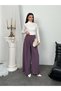 Pleated High Waist Wide Leg Modal Fabric Palazzo Pants 8039 - Purple - 6