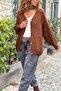 Italian Brown V-Neck Buttoned Washed a Lace-Like Knit Soft Textured Wool Loose Cardigan 70 50 - 4