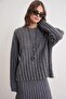 6960 Women's Braided Soft Textured Knitwear Bottom and Top Set Anthracite - 3