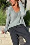 Italian Gray V-Neck Soft Textured Modal Loose Sweater 70 55 - 6