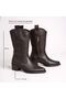 Bitter Brown Grain Leather Inner Half-Zipper Mid-Heeled Women's Western Boots - 2