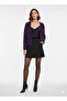 Women's Purple Melange Waterfall Collar Buttonless Flowy Long Sleeve Transitional Knitwear Jacket Cardigan