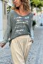 Italian Khaki V-Neck Textured Leaf B Printed Modal Loose Sweater 70 50