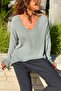 Italian Gray V-Neck Soft Textured Modal Loose Sweater 70 55