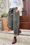 Italian Khaki Washed Soft Textured Belted Velvet Loose Trousers 90 35 - 5