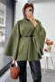 Single Button Belted Gabardine Poncho - Khaki - 2