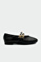 Pari Black Leather Gold Buckle Women's Ballerinas