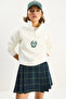 Women's White High Collar Half Zipper Fleece Lined Crop Sweatshirt 1808 60283713 - 4