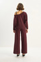 Women's Burgundy Shawl Accessory Single Shoulder Top and Loose Trousers Thessaloniki Set 6940 60283708 - 7