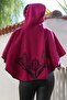 Burgundy Hooded Buttons Piped Süzene Embroidered Casual Cashmere Bolero Woven Poncho 43 75 - 2