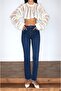 Flare Cut Denim Pants with Sprinkled Stone Detail - 2
