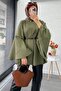 Single Button Belted Gabardine Poncho - Khaki - 3