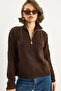 Women's Bitter Brown High Collar Half Zipper Embroidered Knitwear Sweater Tk251124 60283716 - 7