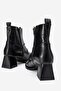 Simple Double Buckle Blunt Toe Heeled Boots Black Leather - 6