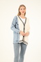 50619 - Comfortable and Stylish Knitwear Jacket with Denim Garnish - 3