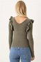 Women's Khaki V-Neck Ruffle Detail Soft Textured Blouse Arm-26K001045 - 4
