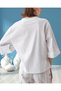 Women's Capri Sleeve V-Neck Regular Fit Cotton Blouse with Side Slits and Lace-Up Detail - 5