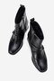 Simple Double Buckle Blunt Toe Heeled Boots Black Leather - 7
