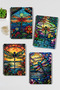 Colorful Dragonfly Birds Design Wire Spiral A5 Unlined 4-Piece Souvenir, Memory, School Notebook Set