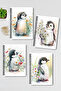Cute Penguin Design Wire Spiral A5 Unlined 4-Piece Souvenir, Memory, School Notebook Set